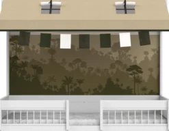 Lifetime Montessori Bett 90x200cm mit Dachaufsatz weiß lackiert inkl. Himmel & Stoffrückwand Panda Paradise