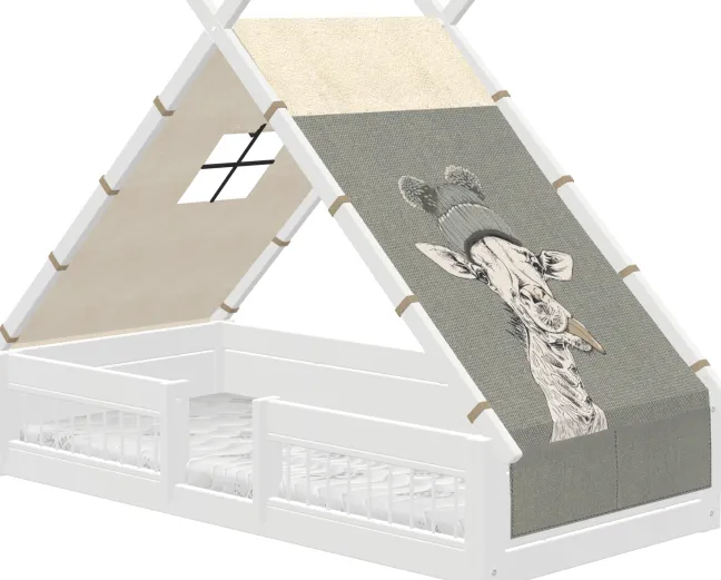 Lifetime Montessori Tipibett Jungle 90x200cm mit Rollboden und Absturzsicherung weiß lackiert