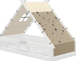 Lifetime Montessori Tipibett Over the Moon 90x200cm mit Rollboden und Absturzsicherung weiß lackiert