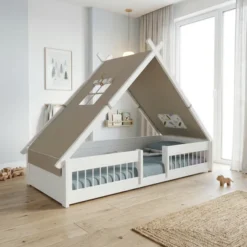 Lifetime Montessori Tipibett Surf 90x200cm mit Rollboden und Absturzsicherung weiß lackiert