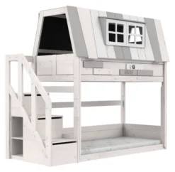 Lifetime niedriges Etagenbett Hangout 90x200cm mit Treppe inkl. Rollboden whitewash