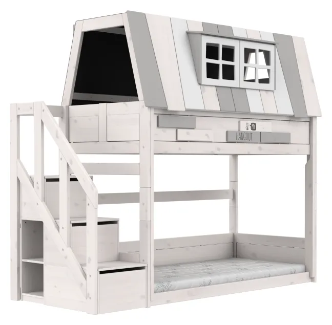 Lifetime niedriges Etagenbett Hangout 90x200cm mit Treppe inkl. Rollboden whitewash
