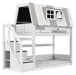 Lifetime niedriges Etagenbett Hangout 90x200cm mit Treppe inkl. Rollboden weiß lackiert