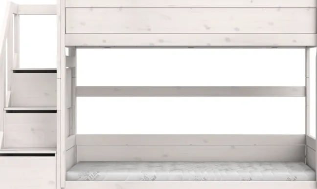 Lifetime niedriges Etagenbett 90x200cm mit Treppe und Rollboden whitewash
