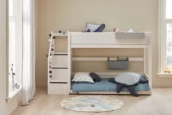 Lifetime niedriges Etagenbett 90x200cm mit Treppe und Rollboden whitewash
