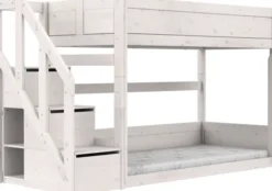 Lifetime niedriges Etagenbett 90x200cm mit Treppe und Rollboden whitewash