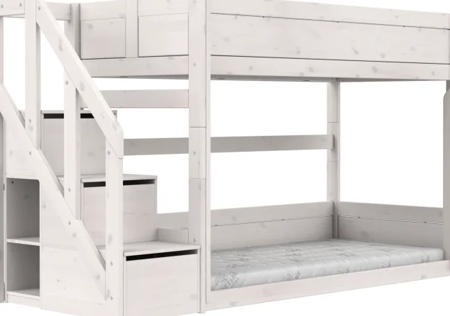 Lifetime niedriges Etagenbett 90x200cm mit Treppe und Rollboden whitewash