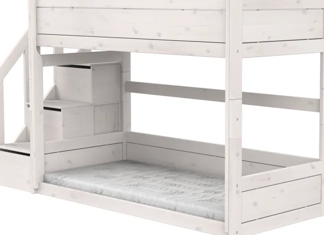 Lifetime niedriges Etagenbett 90x200cm mit Treppe und Rollboden whitewash