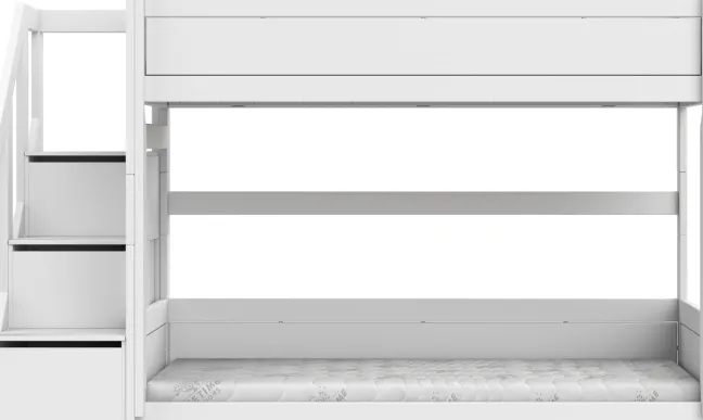 Lifetime niedriges Etagenbett 90x200cm mit Treppe und Rollboden weiß lackiert