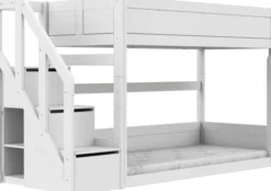 Lifetime niedriges Etagenbett 90x200cm mit Treppe und Rollboden weiß lackiert
