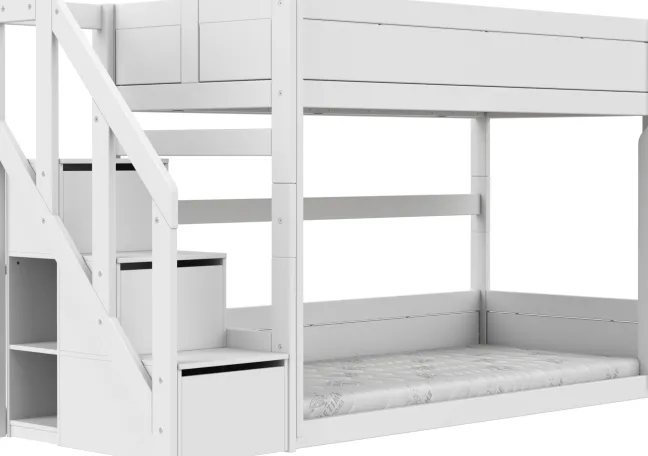 Lifetime niedriges Etagenbett 90x200cm mit Treppe und Rollboden weiß lackiert