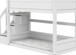 Lifetime niedriges Etagenbett 90x200cm mit Treppe und Rollboden weiß lackiert