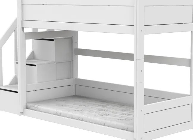 Lifetime niedriges Etagenbett 90x200cm mit Treppe und Rollboden weiß lackiert