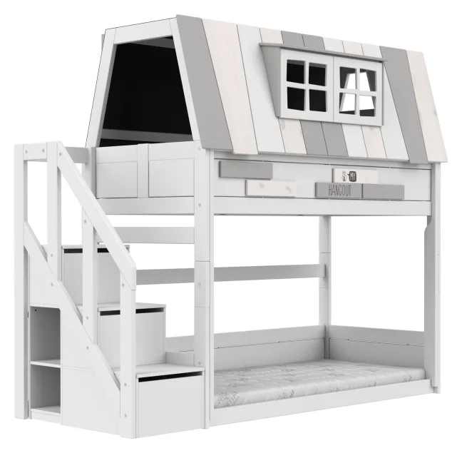 Lifetime niedriges Hangout Abenteuerbett 90x200cm mit Rollboden und Treppe weiß lackiert