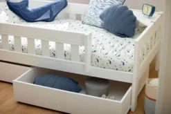 Lifetime Norden Basisbett 90x200cm mit Rollboden und Absturzsicherung und 2 Bettkästen weiß lackiert