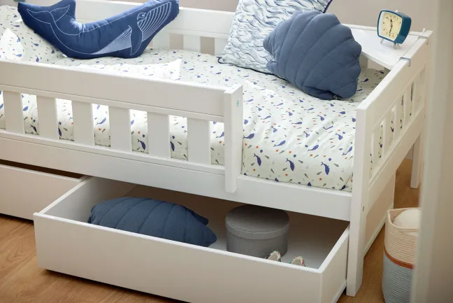 Lifetime Norden Basisbett 90x200cm mit Rollboden und 2 Bettkästen weiß lackiert