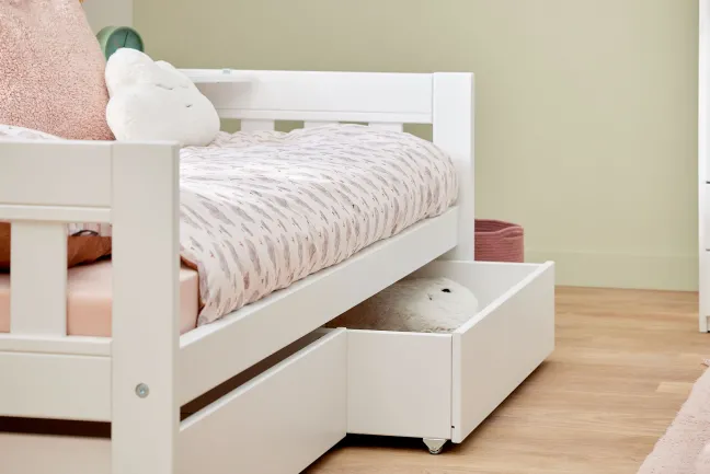 Lifetime Norden Basisbett 90x200cm mit Rollboden und 2 Bettkästen weiß lackiert