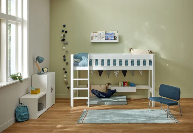 Lifetime Norden halbhohes Bett 90x200cm mit Rollboden weiß lackiert