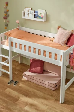 Lifetime Norden halbhohes Bett 90x200cm mit Rollboden weiß lackiert