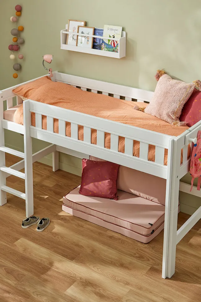 Lifetime Norden halbhohes Bett 90x200cm mit Rollboden weiß lackiert