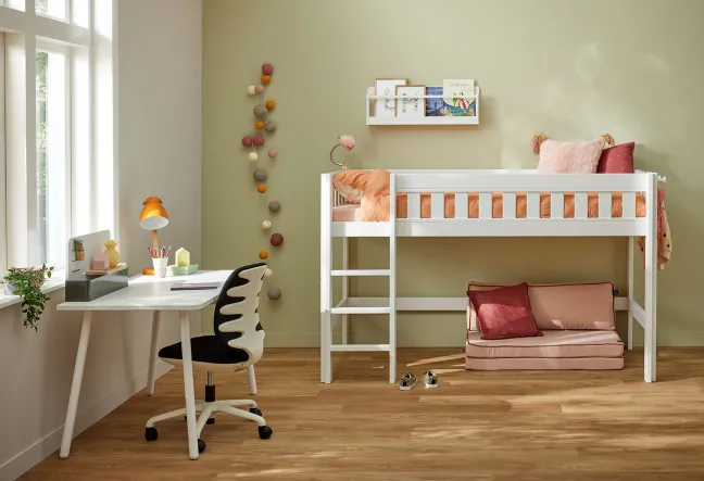 Lifetime Norden halbhohes Bett 90x200cm mit Rollboden weiß lackiert