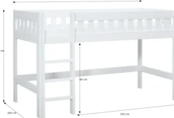 Lifetime Norden halbhohes Bett 90x200cm mit Rollboden weiß lackiert