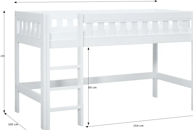 Lifetime Norden halbhohes Bett 90x200cm mit Rollboden weiß lackiert