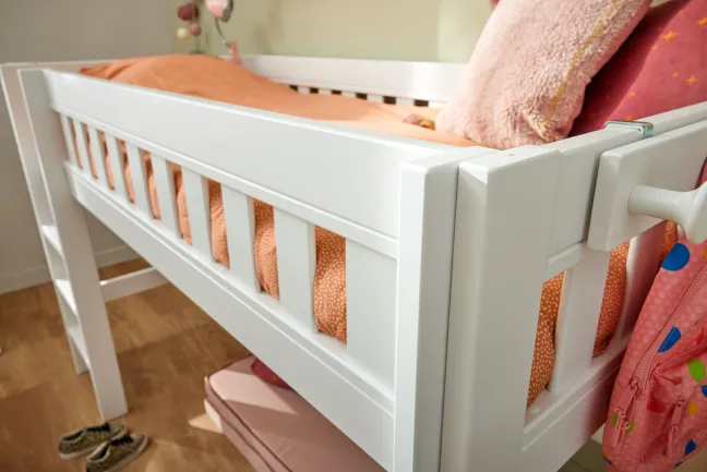 Lifetime Norden halbhohes Bett 90x200cm mit Rollboden weiß lackiert