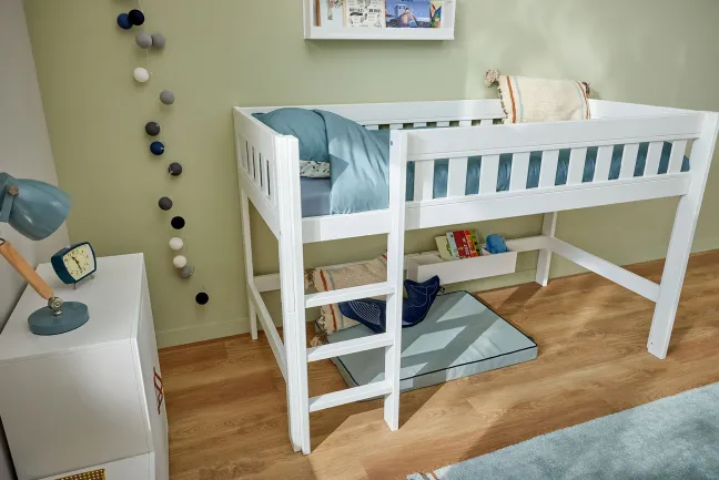 Lifetime Norden halbhohes Bett 90x200cm mit Rollboden weiß lackiert