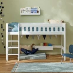 Lifetime Norden halbhohes Bett 90x200cm mit Rollboden weiß lackiert