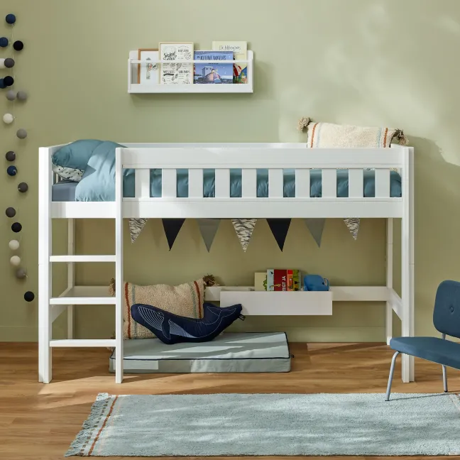 Lifetime Norden halbhohes Bett 90x200cm mit Rollboden weiß lackiert