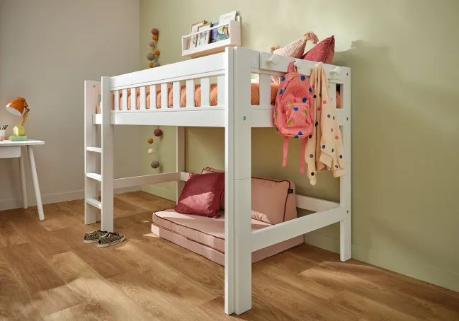 Lifetime Norden halbhohes Bett 90x200cm mit Rollboden weiß lackiert