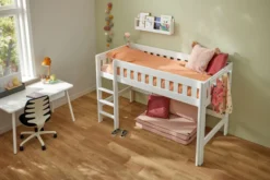 Lifetime Norden halbhohes Bett 90x200cm mit Rollboden weiß lackiert
