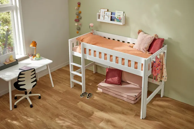 Lifetime Norden halbhohes Bett 90x200cm mit Rollboden weiß lackiert