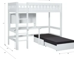 Lifetime Norden Hochbett 90x200cm mit Rollboden, Schreibtisch und Sofabett weiß