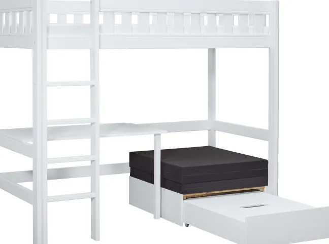 Lifetime Norden Hochbett 90x200cm mit Rollboden, Schreibtisch und Sofabett weiß