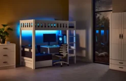 Lifetime Norden Hochbett 90x200cm mit Rollboden, Schreibtisch und Sofabett weiß