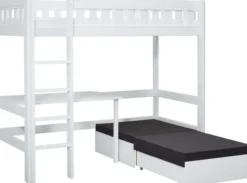 Lifetime Norden Hochbett 90x200cm mit Rollboden, Schreibtisch und Sofabett weiß