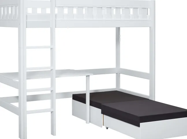 Lifetime Norden Hochbett 90x200cm mit Rollboden, Schreibtisch und Sofabett weiß