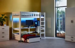 Lifetime Norden Hochbett 90x200cm mit Rollboden, Schreibtisch und Sofabett weiß