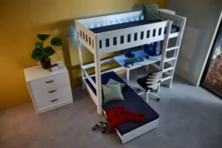 Lifetime Norden Hochbett 90x200cm mit Rollboden, Schreibtisch und Sofabett weiß