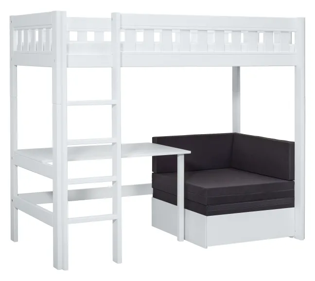 Lifetime Norden Hochbett 90x200cm mit Rollboden, Schreibtisch und Sofabett weiß