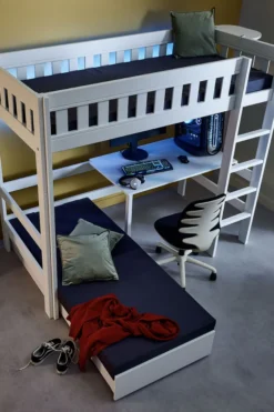 Lifetime Norden Hochbett 90x200cm mit Rollboden, Schreibtisch und Sofabett weiß