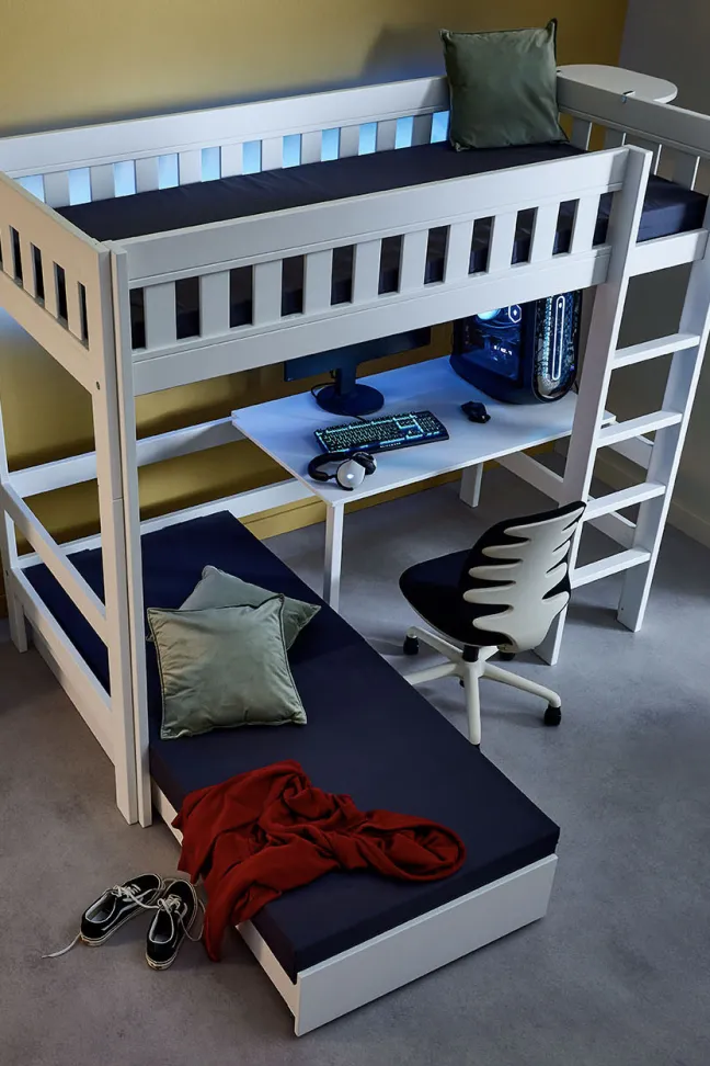 Lifetime Norden Hochbett 90x200cm mit Rollboden, Schreibtisch und Sofabett weiß