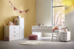 Lifetime Norden Kojenbett 90x200cm mit Rollboden, Absturzsicherung und Leiter weiß lackiert