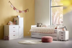 Lifetime Norden Kojenbett 90x200cm mit Rollboden, Gästebett und Bettkasten weiß lackiert