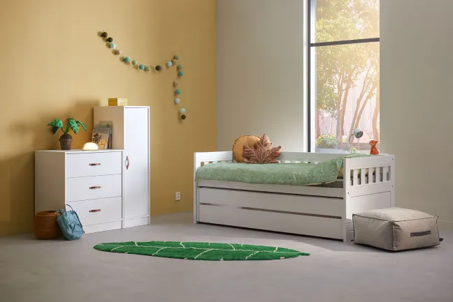 Lifetime Norden Kojenbett 90x200cm mit Rollboden, Gästebett und Bettkasten weiß lackiert