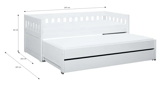Lifetime Norden Kojenbett 90x200cm mit Rollboden, Gästebett und Bettkasten weiß lackiert