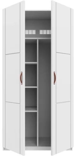 Lifetime Schrank 100cm mit 2 Türen, Einteilung und Kleiderstange weiß lackiert