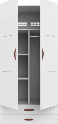 Lifetime Schrank 100cm mit 2 Türen, 2 Schubladen und Trennwand weiß lackiert